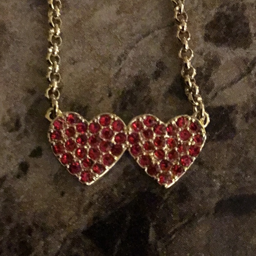 kate spade Gold Necklace with Red Crystal Double Hearts